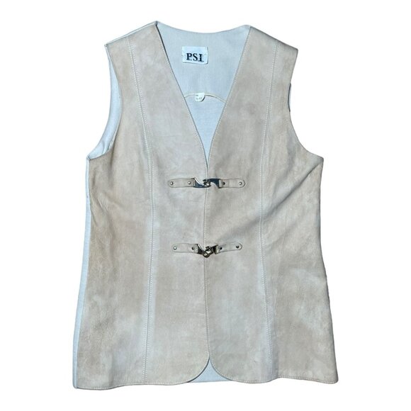 VTG Leather Hook Closure Vest 70s Size 12 - Picture 6 of 9